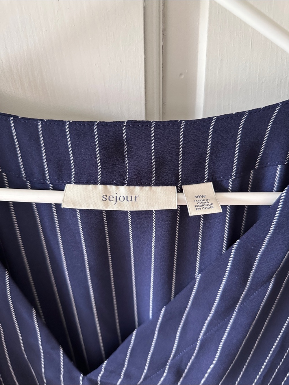 Sejour Navy Blue & White Stripe V-Neck Peplum Blouse Plus Size 18W - Picture 2 of 4